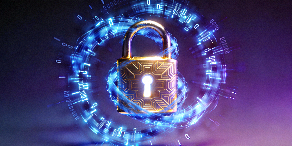 象征数字隐私保护的抽象概念图，显示数据被加密锁保护