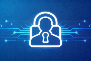 象征隐私保护的图标，一个锁与用户轮廓叠加